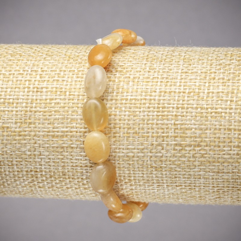 Elastic Bracelet, Natural Yellow Agate Stone, Smooth Oval Beads, Diameter 10x8mm+/-, Length 18cm+