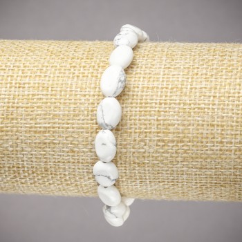 Elastic Bracelet, Natural Cacholong Stone, Smooth Oval Beads, Diameter 10x8mm+/-, Length 18cm+