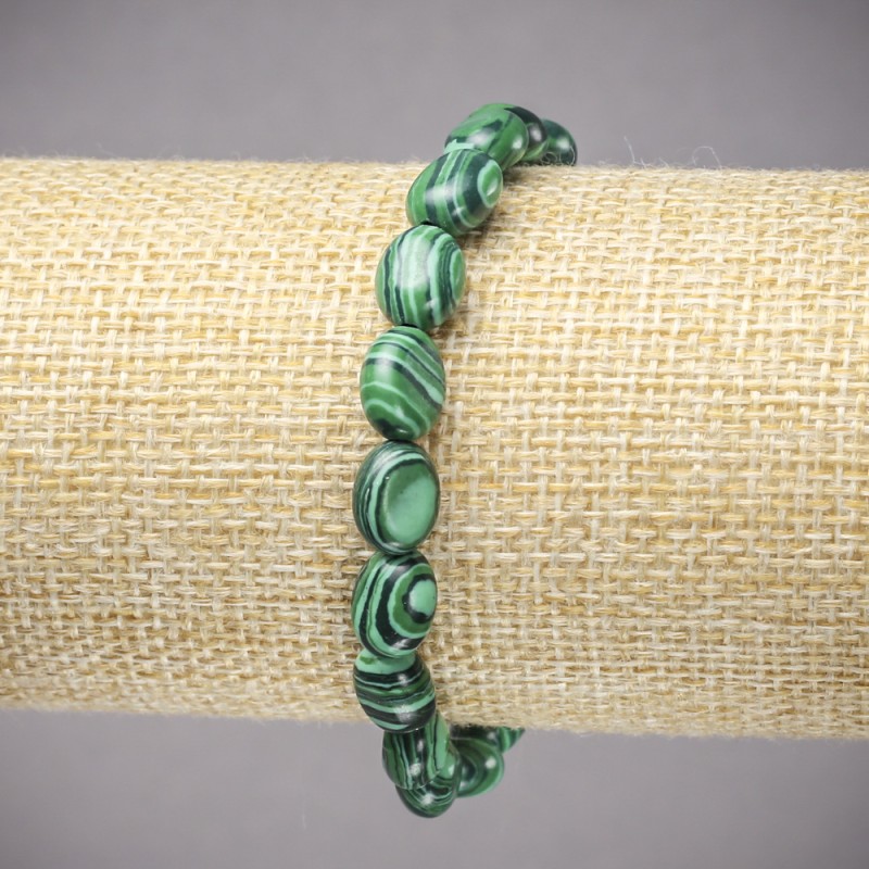 Elasticated Bracelet, Malachite (Pressed) Smooth Oval, diameter 10x8mm+-, length 18cm+
