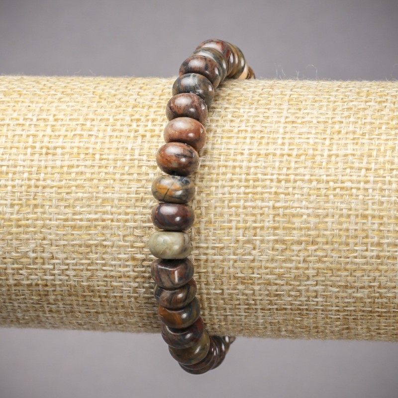 Elasticated Bracelet, Natural Stone Picasso Jasper, Smooth Rondelle, diameter 8x5mm+-, length 18cm+