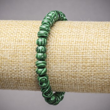 Elasticated Bracelet, Malachite (Pressed) Smooth Rondelle, diameter 8x5mm+-, length 18cm+