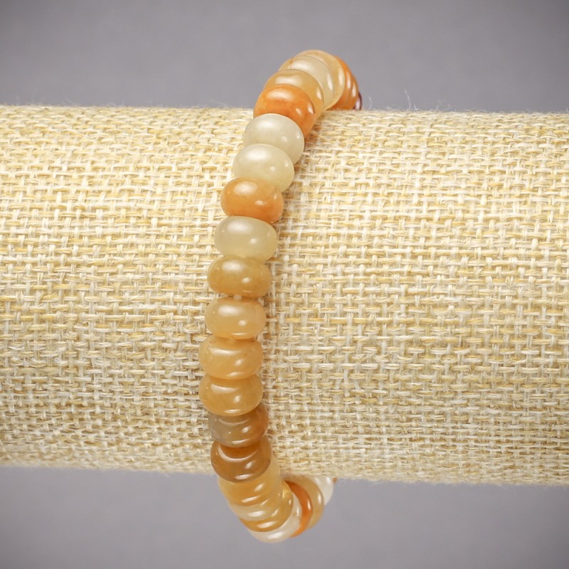 Bracelet on elastic band made of natural stone Yellow Agate smooth rondelle, diameter 8x5mm+/-, length 18cm+