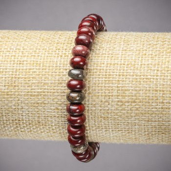 Bracelet on elastic band made of natural stone Mookaite Jasper, diameter 8x5mm+/-, length 18cm+