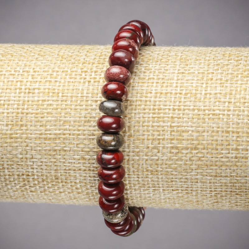 Bracelet on elastic band made of natural stone Mookaite Jasper, diameter 8x5mm+/-, length 18cm+