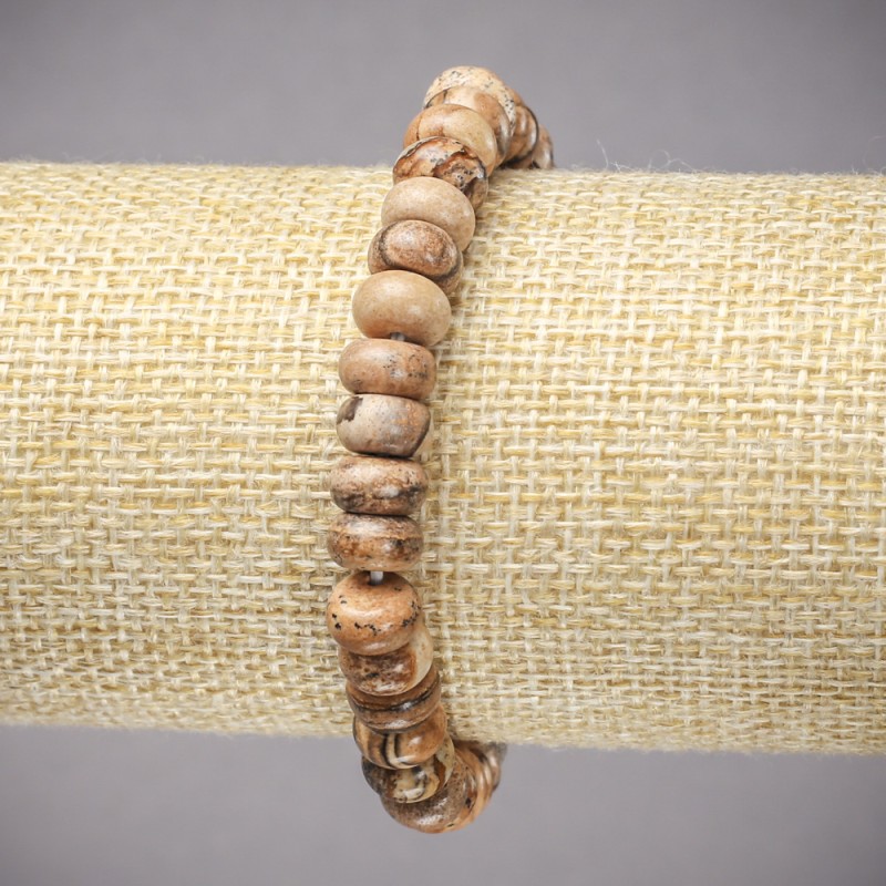 Bracelet on elastic band made of natural stone Picture Jasper smooth rondelle, diameter 8x5mm+/-, length 18cm+