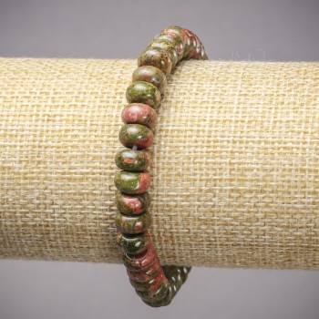 Bracelet on elastic band made of natural stone Jasper Heliotrope Unakite smooth rondelle, diameter 8x5mm+/-, length 18cm+