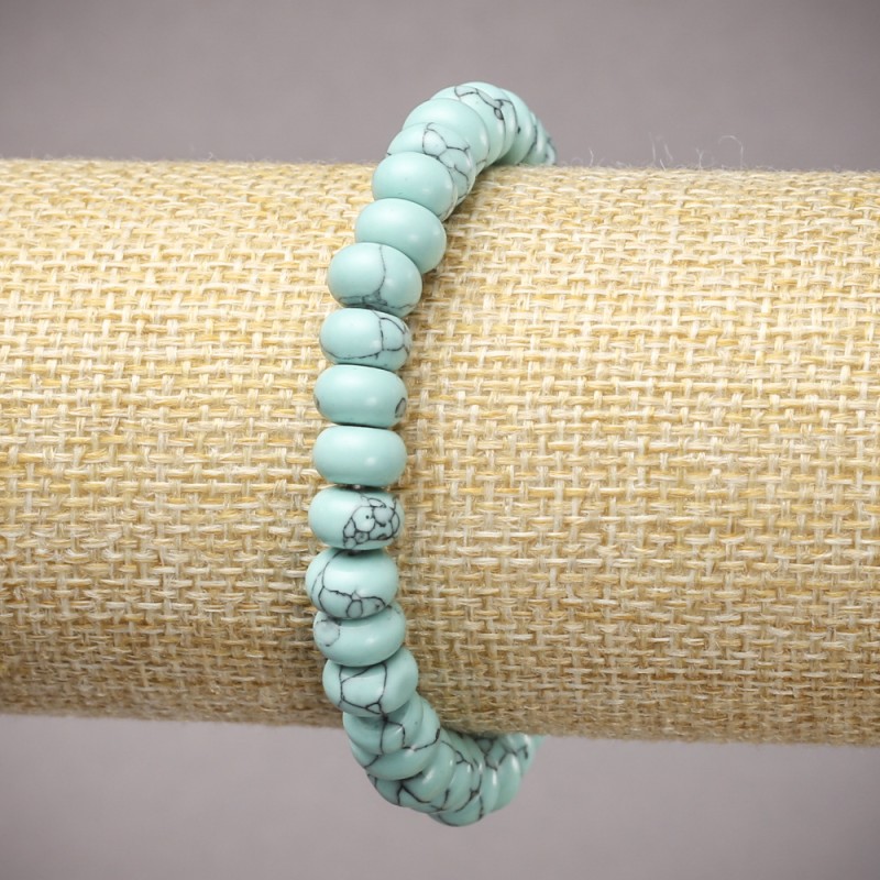 Bracelet on elastic band Turquoise (imitation) smooth rondelle, diameter 8x5mm+/-, length 18cm+