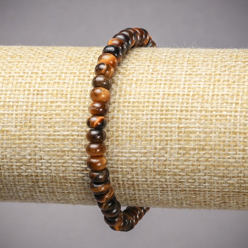 Bracelet on elastic band made of natural stone Tiger's Eye smooth rondelle, diameter 6x4mm+/-, length 18cm+