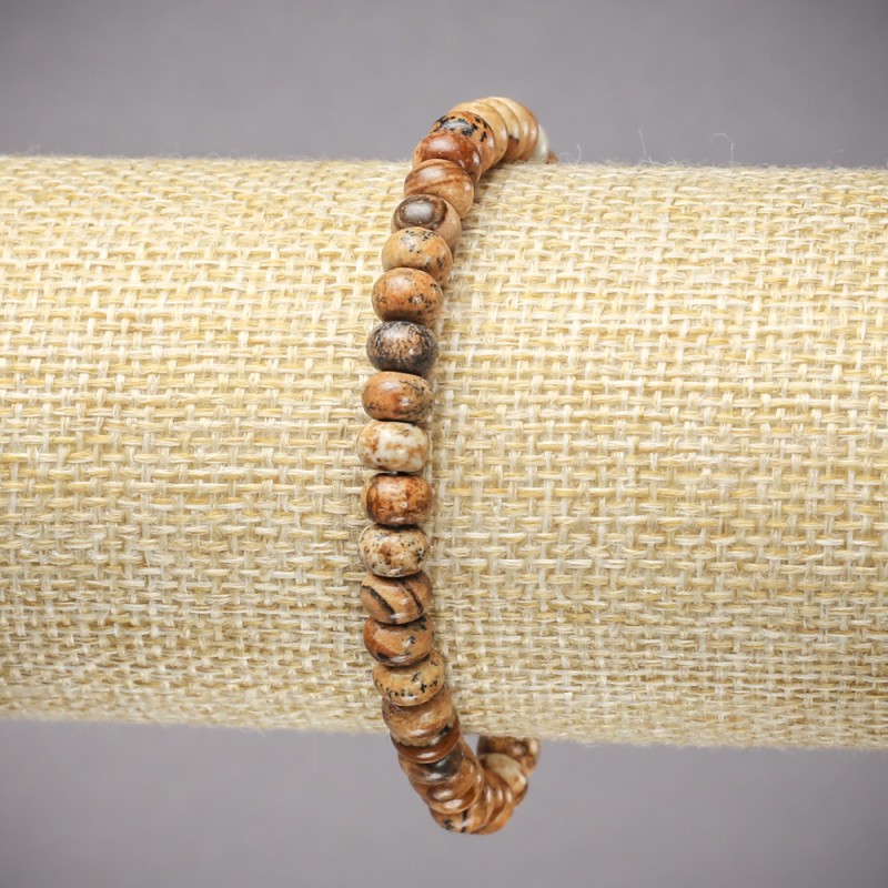 Bracelet on elastic band made of natural stone Picture Jasper smooth rondelle, diameter 6x4mm+/-, length 18cm+