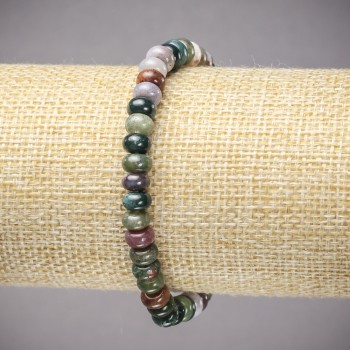 Bracelet on elastic band made of natural stone Green Jasper smooth rondelle, diameter 6x4mm+/-, length 18cm+