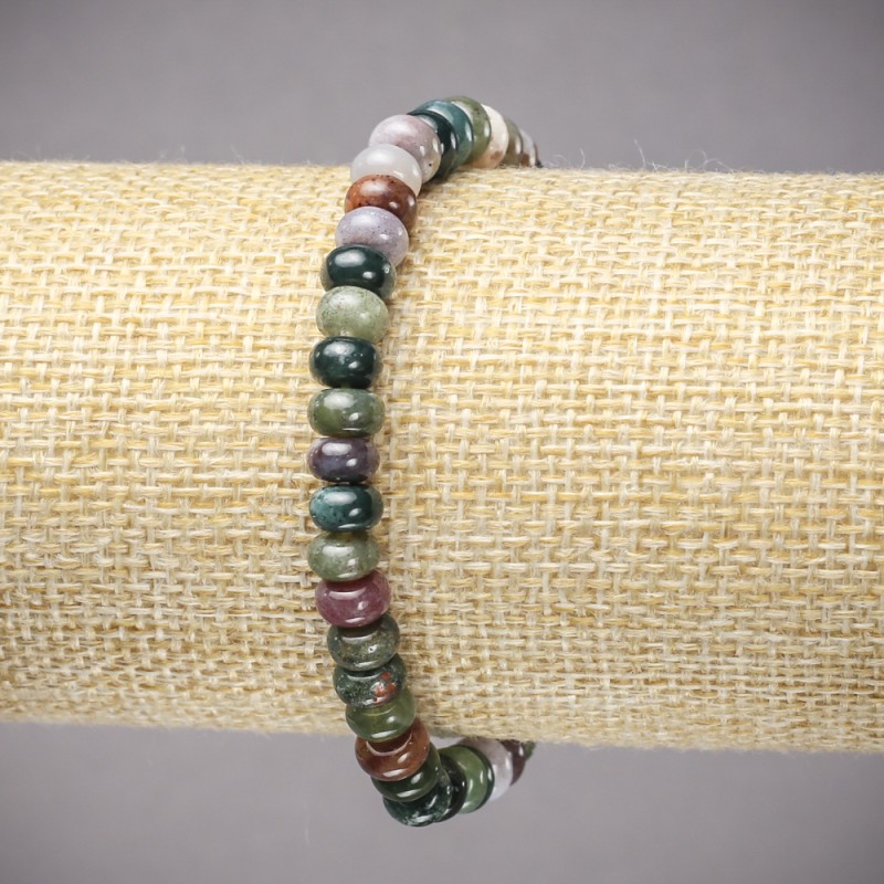 Bracelet on elastic band made of natural stone Green Jasper smooth rondelle, diameter 6x4mm+/-, length 18cm+