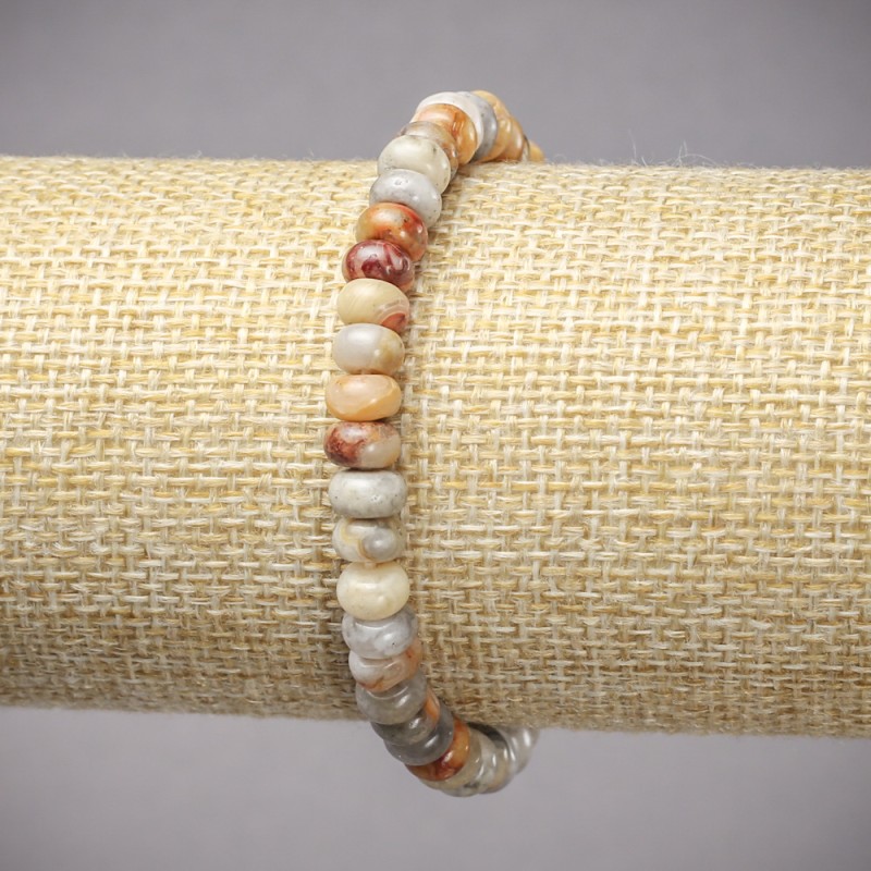 Bracelet on Elastic Band, Natural Moroccan Agate Smooth Rondelle, Diameter 6x4mm+-, Length 18cm+