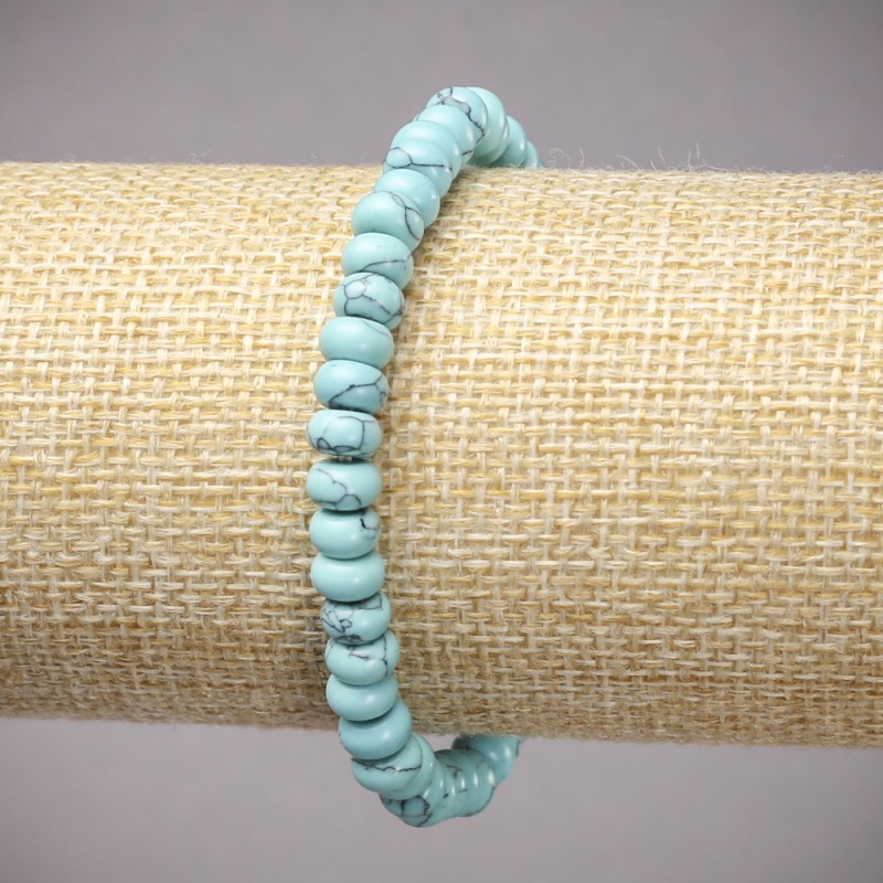 Bracelet on Elastic Band, Turquoise (Imitation) Smooth Rondelle, Diameter 6x4mm+-, Length 18cm+