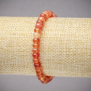 Bracelet on Elastic Band, Natural Carnelian Smooth Rondelle, Diameter 6x4mm+-, Length 18cm+