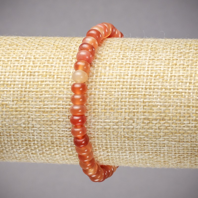 Bracelet on Elastic Band, Natural Carnelian Smooth Rondelle, Diameter 6x4mm+-, Length 18cm+