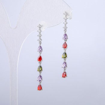 Xuping Earrings, Stud Earrings, Rhodium with White Rhinestones and Crystals, Length 42mm+