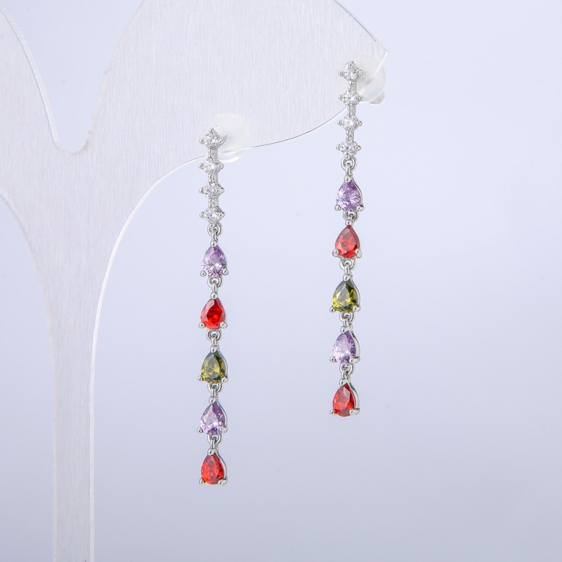 Xuping Earrings, Stud Earrings, Rhodium with White Rhinestones and Crystals, Length 42mm+