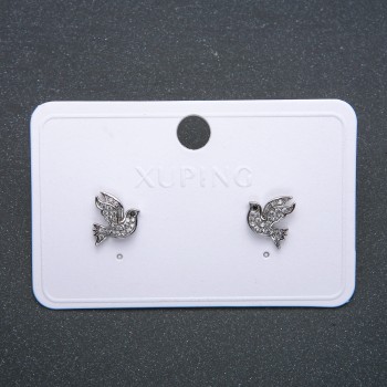 Xuping Birds Earrings, Stud Earrings, Rhodium with White Rhinestones, Diameter 12mm+