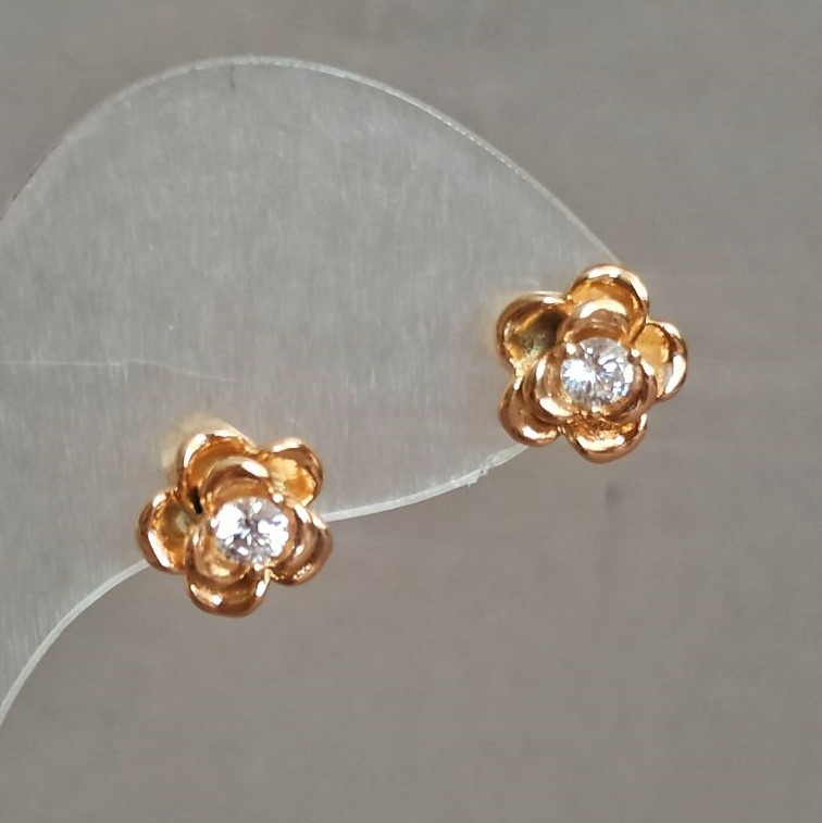 Xuping Roses Earrings, Stud Earrings, 18K Gold Plating with White Rhinestones, Diameter 10mm+