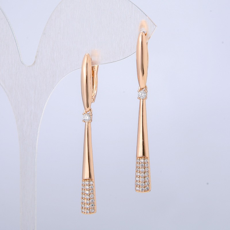 Xuping Earrings, 18K Gold Plating with White Rhinestones, Length 50mm+