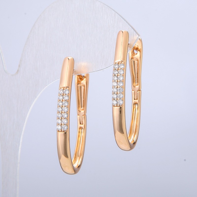 Xuping Earrings 18K Gold Plated with White Rhinestones, length 35mm +/-, thickness 3.8mm +