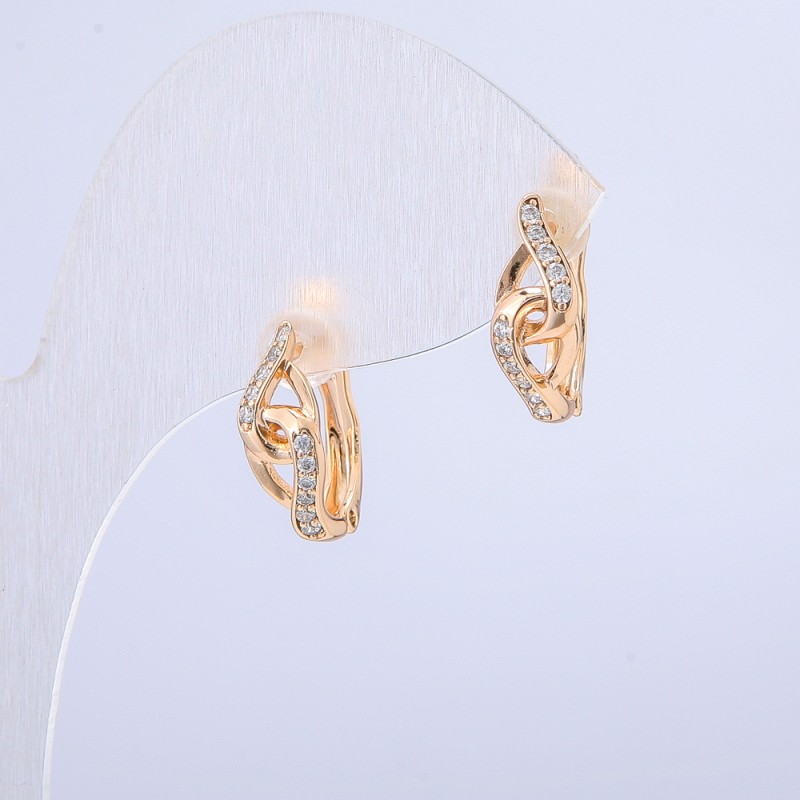 Xuping Earrings 18K Gold Plated with White Rhinestones, diameter 15x6mm +