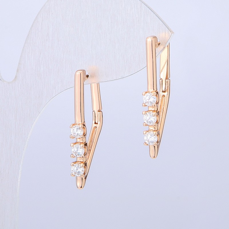 Xuping Earrings 18K Gold Plated with White Rhinestones, length 27mm +