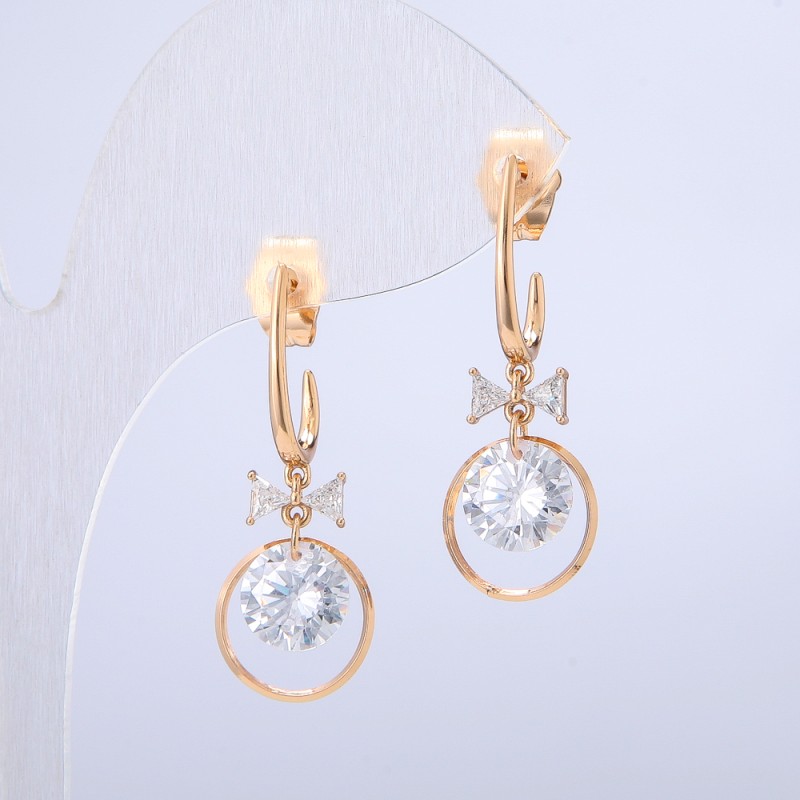 Xuping Earrings 18K Gold Plated with White Rhinestones and Crystals, diameter 30x12mm +