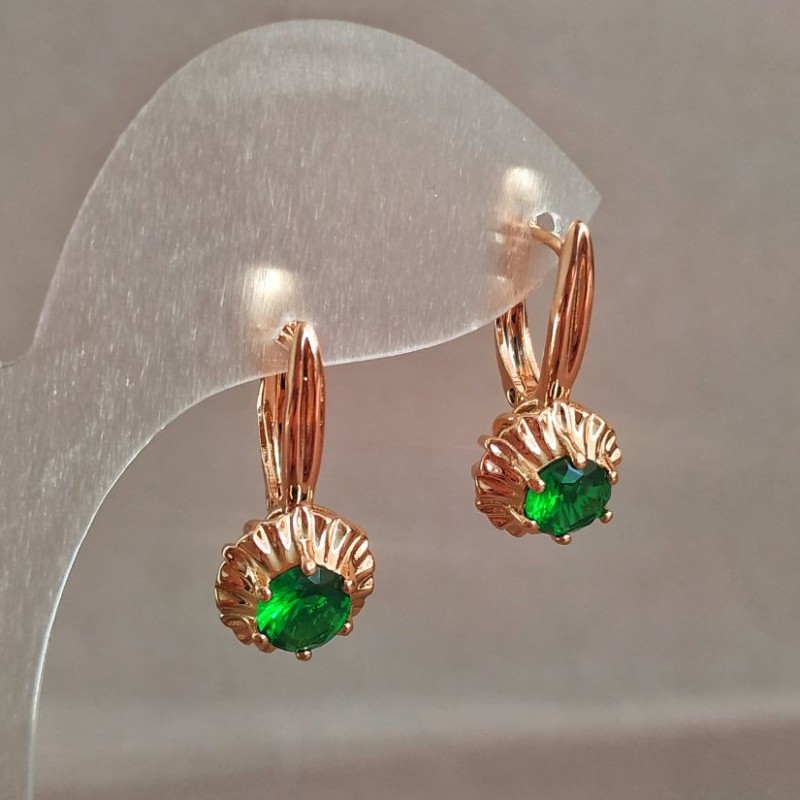 Xuping Earrings 18K Gold Plated with a Green Crystal, diameter 27x10mm +