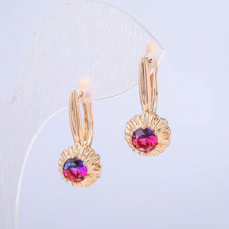 Xuping Earrings 18K Gold Plated with Blue-Raspberry Crystal, 27x10mm diameter +