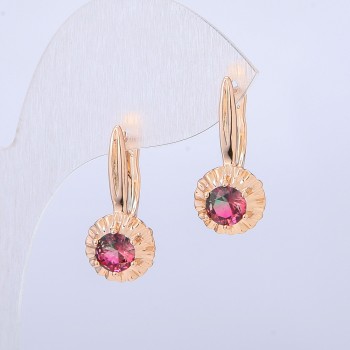 Xuping Earrings 18K Gold Plated with Green-Raspberry Crystal, 27x10mm diameter +