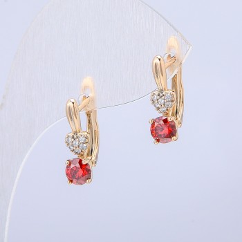 Xuping Earrings 18K Gold Plated with White Rhinestones and Red Crystal, 16x5mm diameter +