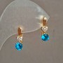 Xuping Earrings 18K Gold Plated with White Rhinestones and Blue Crystal, 16x5mm diameter +