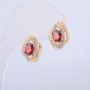 Xuping Earrings 18K Gold Plated with White Rhinestones and Red Crystals, 16x12mm diameter +