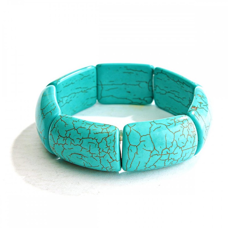 Elastic bracelet with green Turquoise with veining rectangular stones 20x30mm