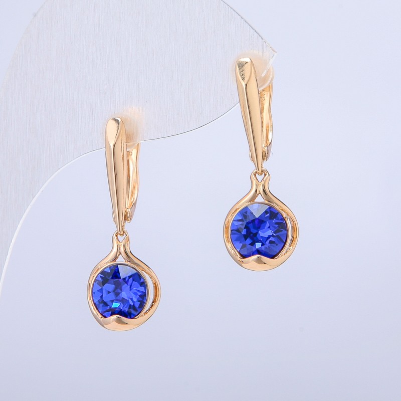 Xuping Earrings 18K Gold Plated with Blue Crystals, 10x26mm diameter +
