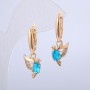 Xuping Bird Earrings 18K Gold Plated with White Rhinestones and Light Blue Crystals, 32x12mm diameter +