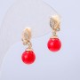 Xuping Stud Earrings 18K Gold Plated with White Rhinestones and Red Bead, 20x8mm diameter +