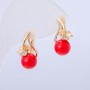 Xuping Earrings 18K Gold Plated with White Rhinestones and Red Bead, 19x8mm diameter +