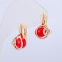 Xuping Earrings 18K Gold Plated with White Rhinestones and Red Bead, 18x10mm diameter +