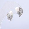 Xuping Rhodium Earrings with White Rhinestones and White Bead, 16x14mm diameter +