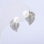 Xuping Rhodium Earrings with White Rhinestones and White Bead, 16x14mm diameter +