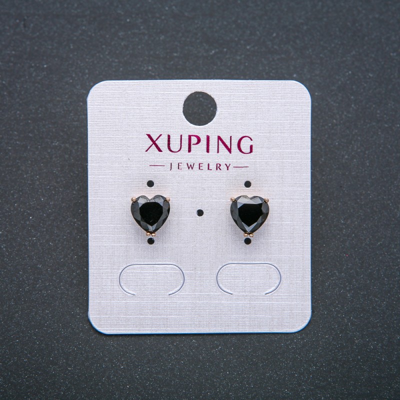 Xuping Heart Stud Earrings 18K Gold Plated with Black Crystal, 8mm diameter +