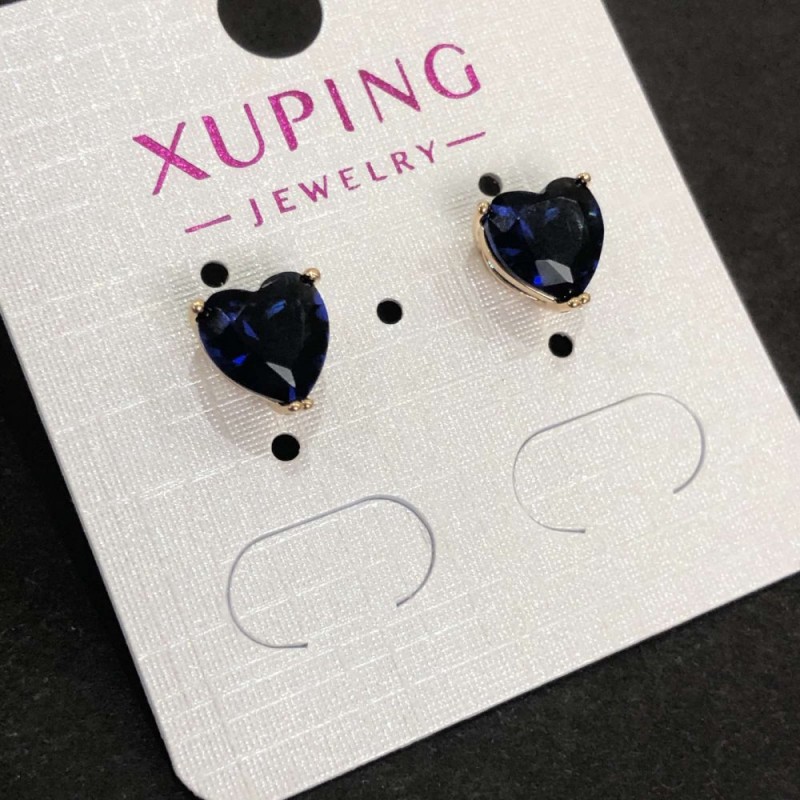 Xuping Heart Stud Earrings 18K Gold Plated with Dark Blue Crystal, 8mm diameter +