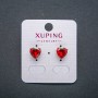Xuping Heart Stud Earrings 18K Gold Plated with Red Crystal, 9mm diameter +