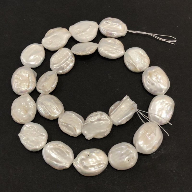 Strand of Natural Baroque Pearls, diameter 19x15mm, length 40cm + - with lustre
