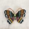 Sale! Butterfly Brooch, Rose Gold Metal, Multicoloured Rhinestones and Green Bead 46x34mm +