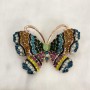 Sale! Butterfly Brooch, Rose Gold Metal, Multicoloured Rhinestones and Green Bead 46x34mm +