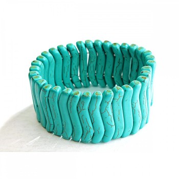Bracelet on elastic band Green turquoise with veins Thin wave