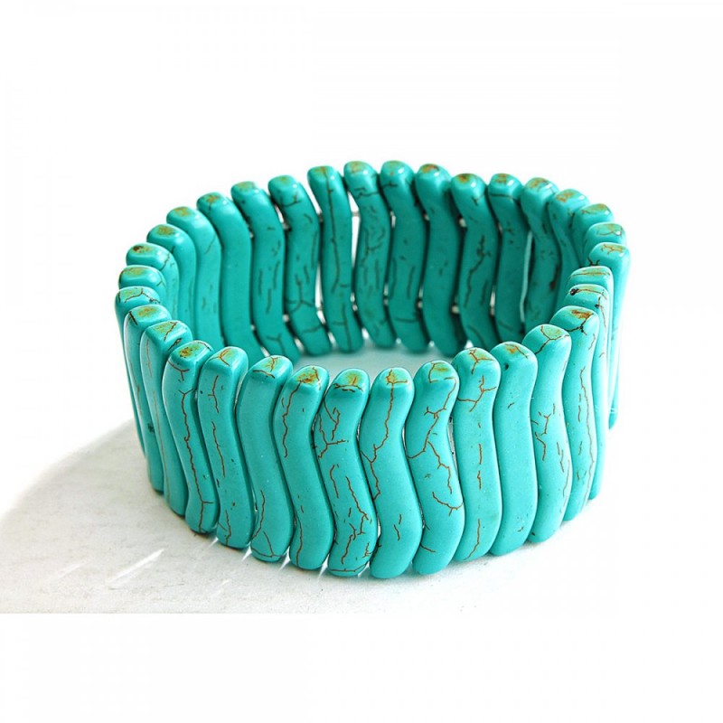 Bracelet on elastic band Green turquoise with veins Thin wave